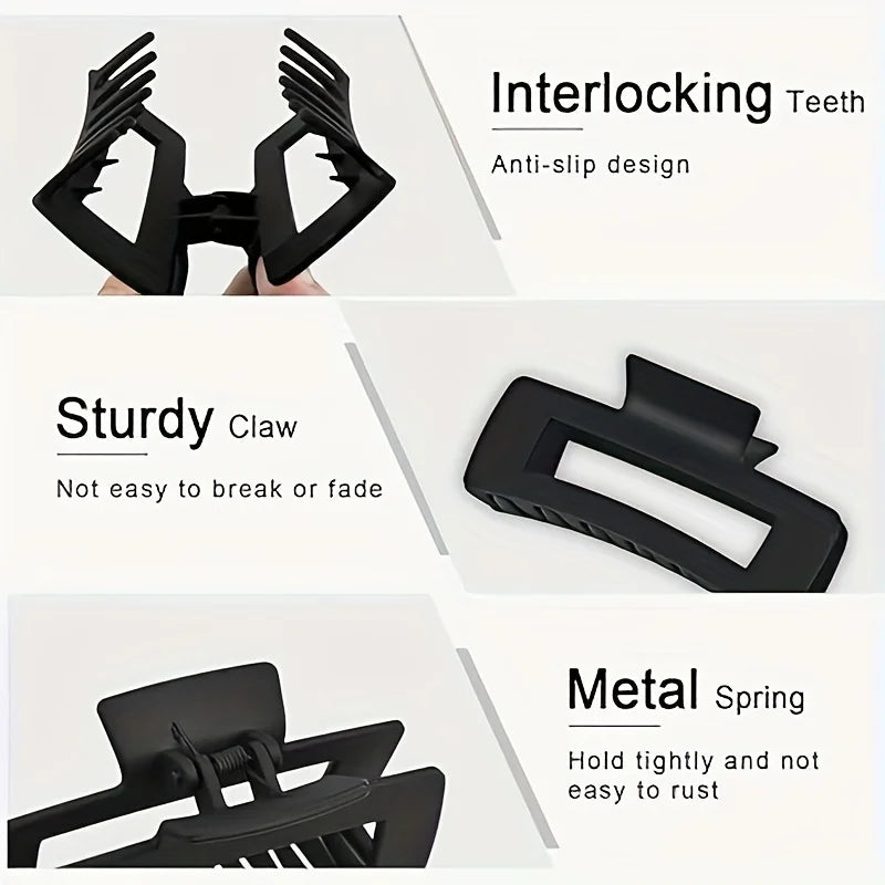 4 rectangular hair clips for women and girls, with anti-slip claws suitable for both thin and thick hair. The square jaws provid K's Collection Store