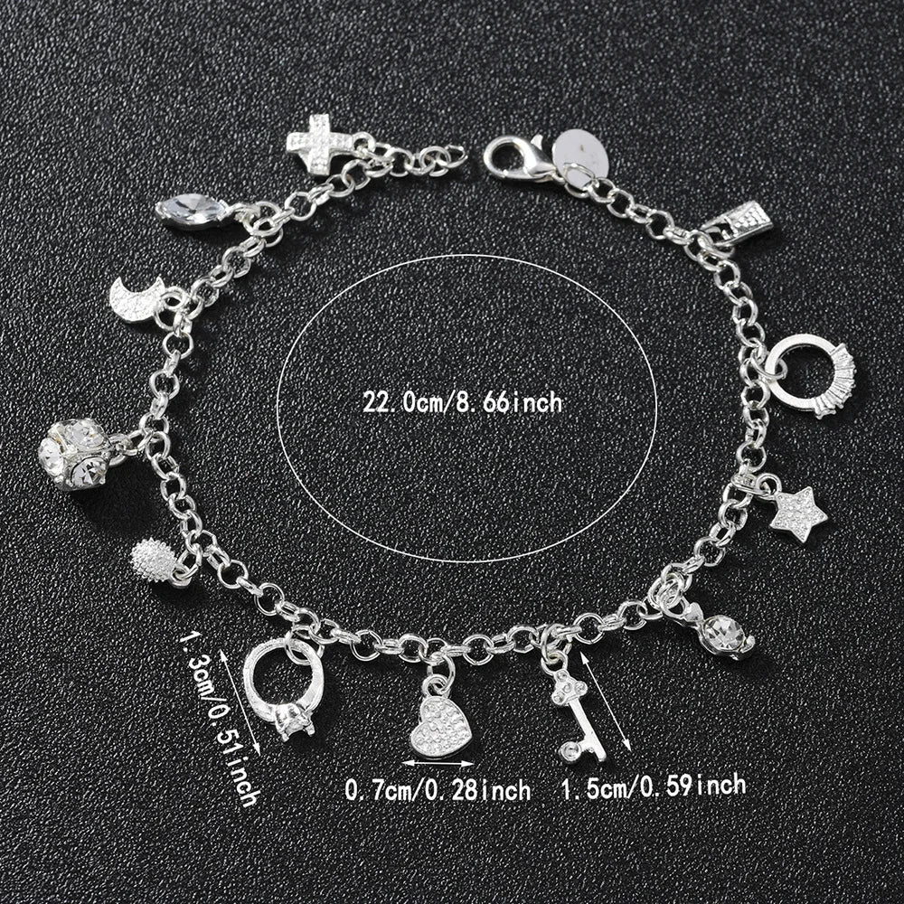 Bracelet European and American Silver Fashion Thirteen Pendant Bracelet Women's Multi-Element Jewelry Simple Style Bracelet Whol K's Collection Store