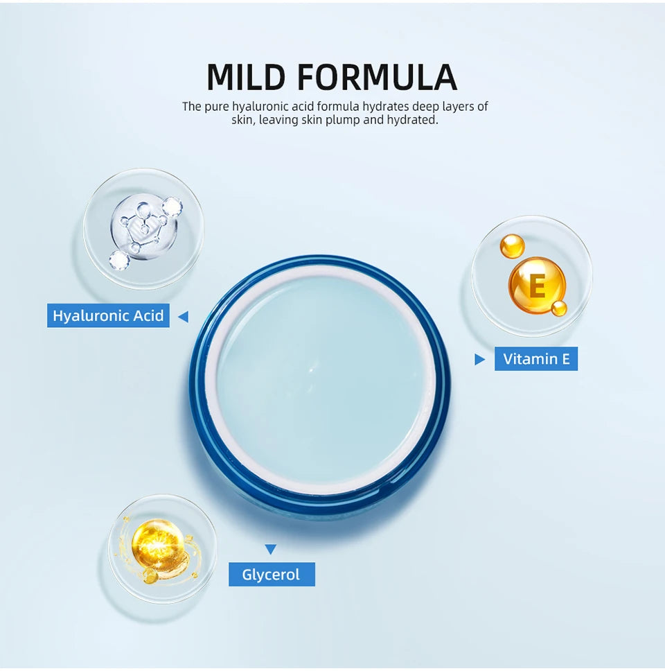 Top view of blue moisturizing cream jar with smooth clear gel surface