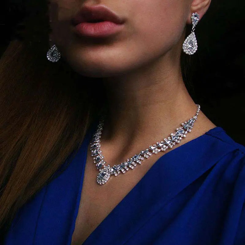 Luxurious Wedding Jewelry Sets for Bridal Bridesmaid Jewelery Drop Earring Necklace Austria Crystal Wholesale Gift K's Collection Store