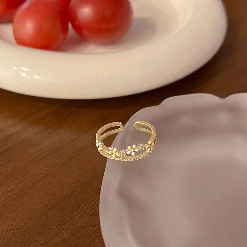 Luxury Zircon Flower Opening Rings for Women Cubic Zirconia Rose Cherry Blossom Tulip Adjustable Finger Ring Wedding Jewelry K's Collection Store