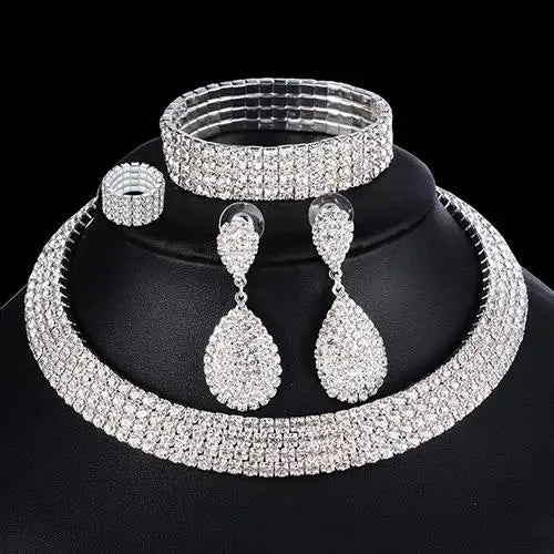Wedding Bridal Jewelry Set String of Pearls Prom Silver Color Crystal Bracelet Necklace Earrings for Women jewellery sets K's Collection Store