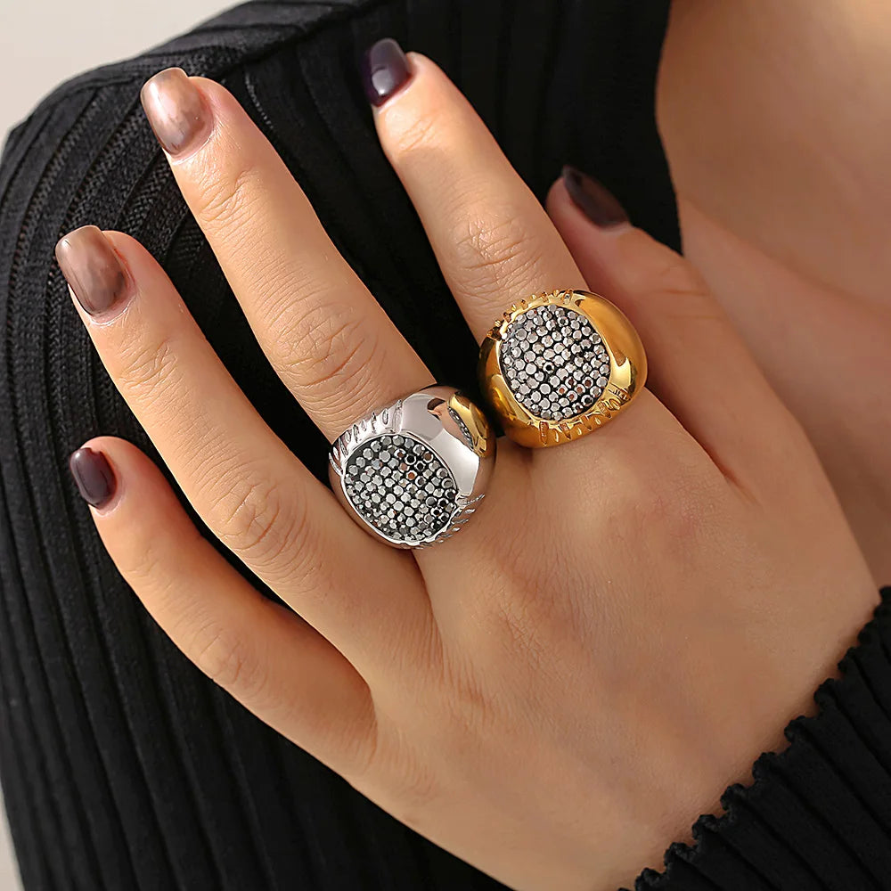 Luxury Shiny Rhinestones Beautiful Rings for Women Gold Plated Waterproof Stainless Steel Ring Exaggerate Finger Jewelry Gift K's Collection Store
