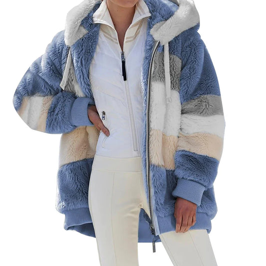 Oversized Jacket for Women Coat 2025 Autumn Winter Warm Plush Pocket Hooded Streetwear Loose Lady Zipper Cashmere Outerwear Coat K's Collection Store