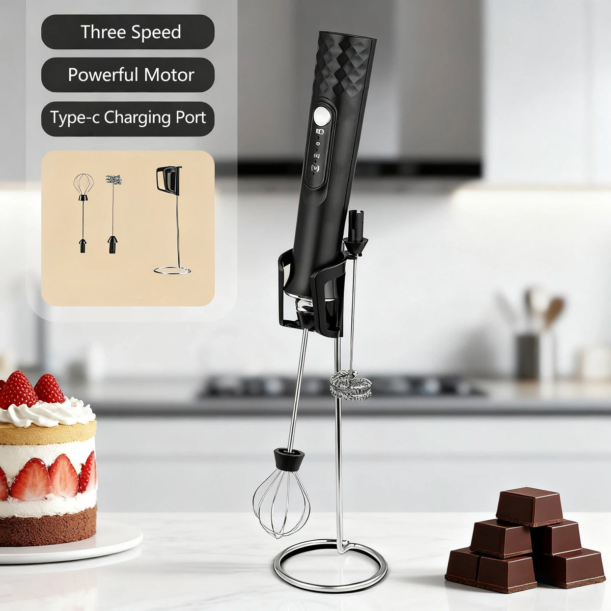 Milk Frother Wand Coffee Frother Handheld Foam Maker For Latte Rechargeable Electric Milk Frother Handheld Drink Mixer Gift Idea K's Collection Store