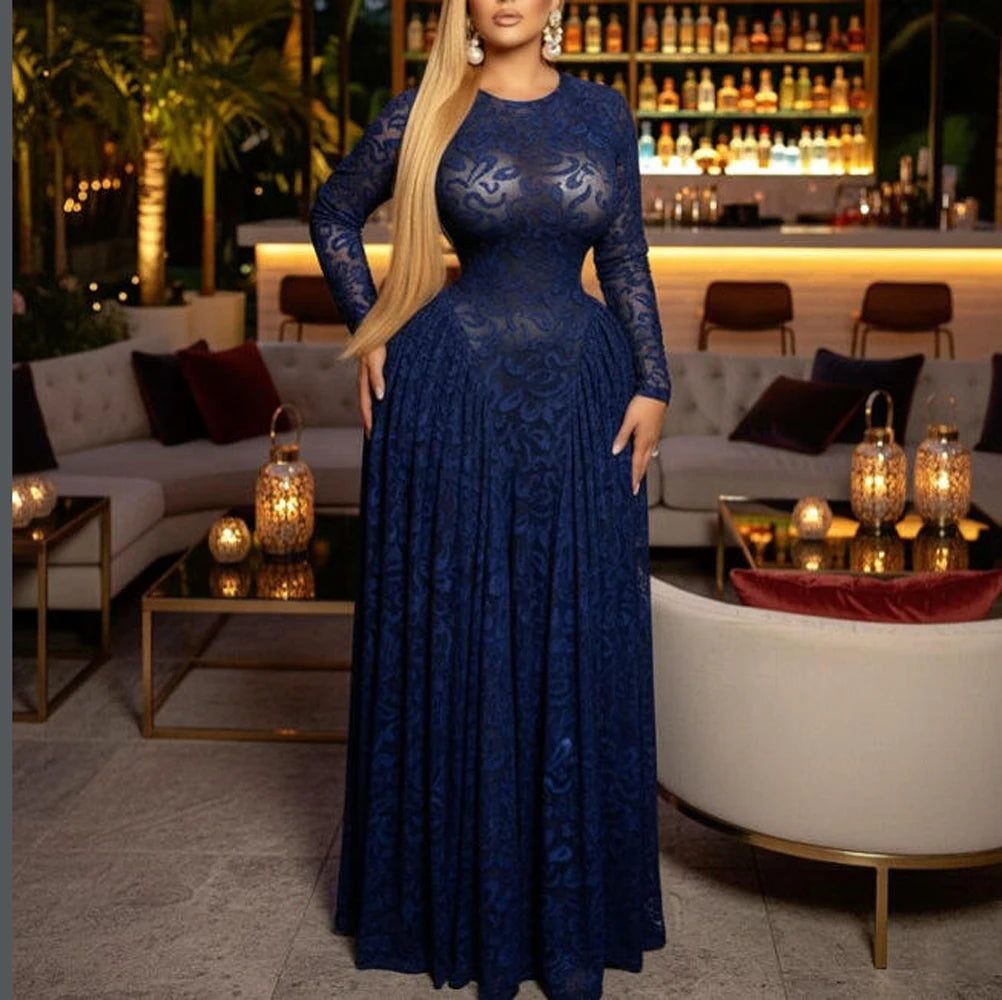 Luxury Women Elegant Design Print Mesh Long Dress with Inner Dress 2 Piece Set Vacation Beach Style Long Sleeved Maxi Dresses K's Collection Store