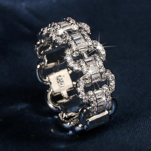 Fashion Luxury Large Row Bling Bling Zircon Rings Women Chain Hip Hop Rings Unisex Jewelry Gifts K's Collection Store
