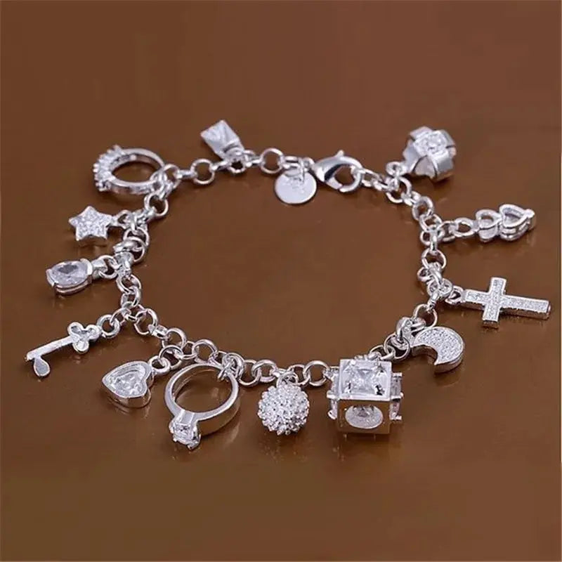 Bracelet European and American Silver Fashion Thirteen Pendant Bracelet Women's Multi-Element Jewelry Simple Style Bracelet Whol K's Collection Store