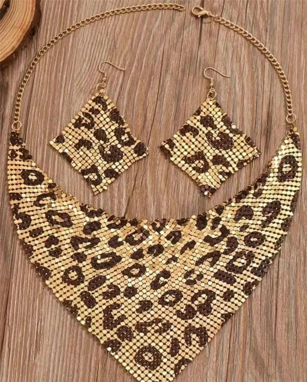 Fashion Leopard Print Jewelry Set, Sexy Bib Necklace & Dangle Earrings, Vintage Elegant Design, Versatile Stylish Accessor K's Collection Store