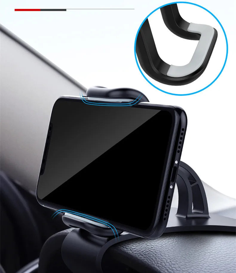 Black phone cradle mount with adjustable side arms for secure dashboard hold