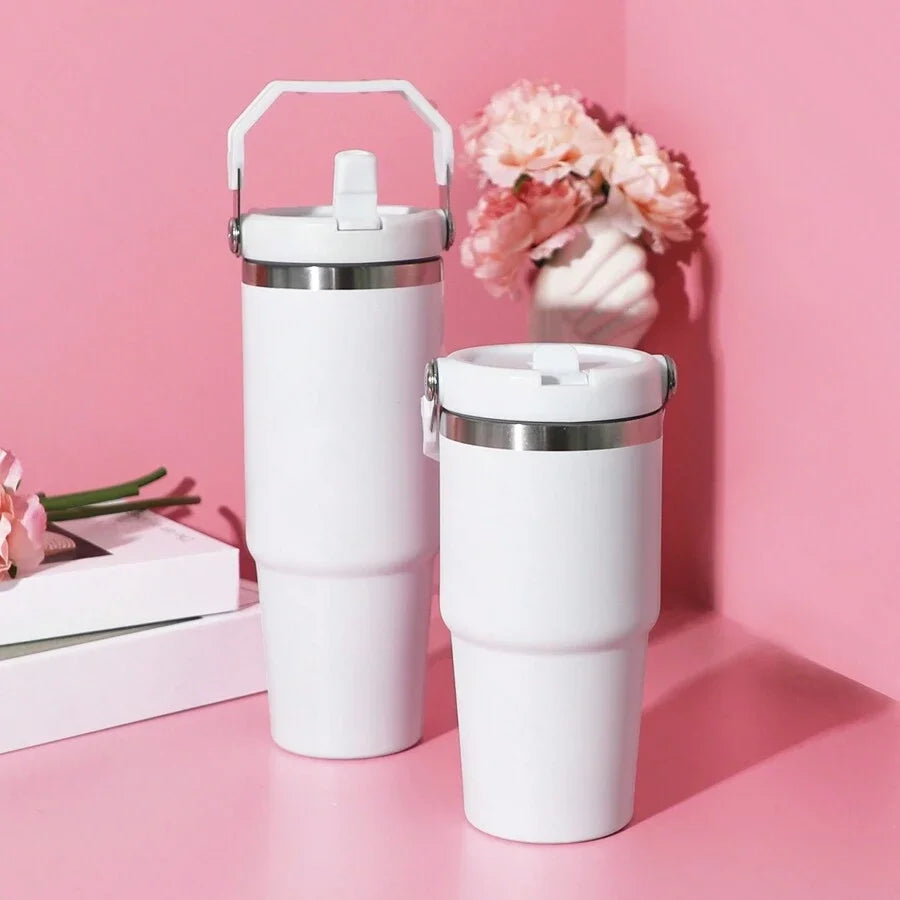 1pc Vacuum Tumbler with Lid Stainless Steel Portable Water Bottle with Dazzling Handle Insulated Tumbler Tote Handle 20/30OZ K's Collection Store