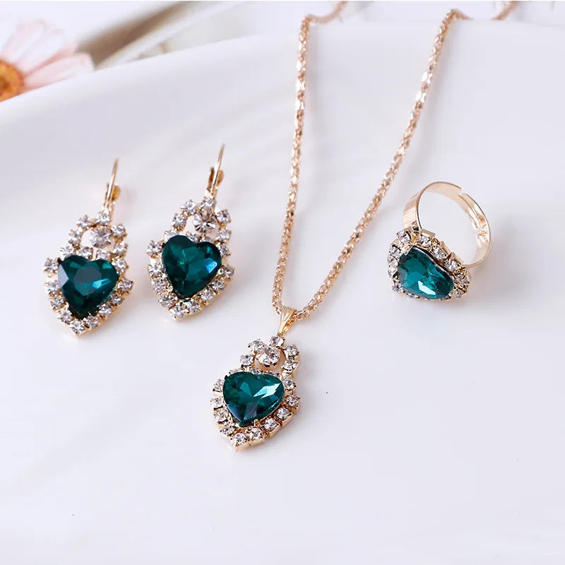 Jewelry Sets Women Wedding Jewelry Set for Brides Gold-Color Zirconia Earring Pendant Necklace Ring Sets K's Collection Store