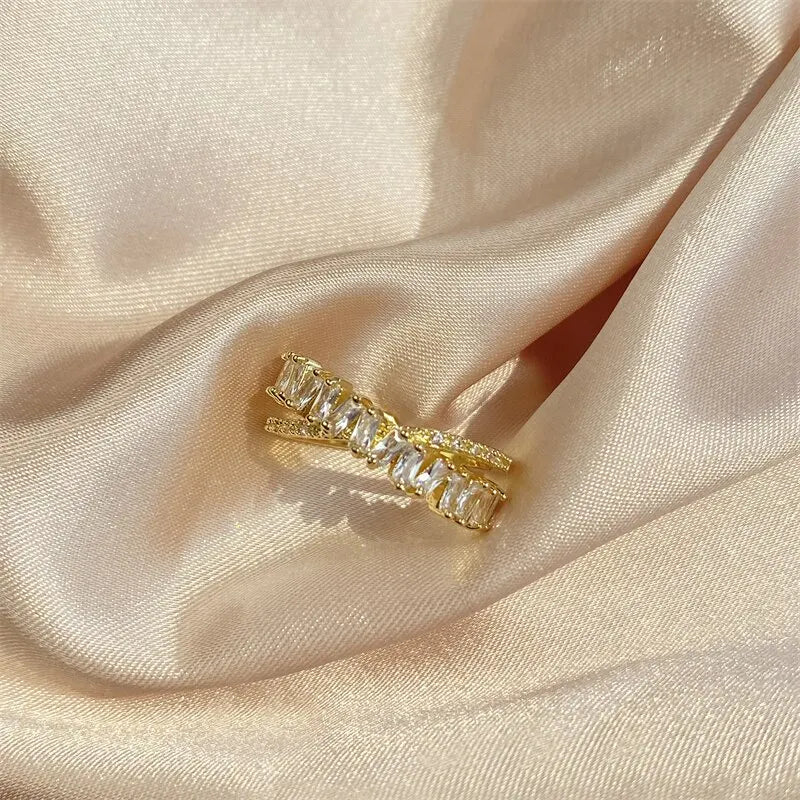 Adjustable Geometric Cubic Zirconia Ring K's Collection Store