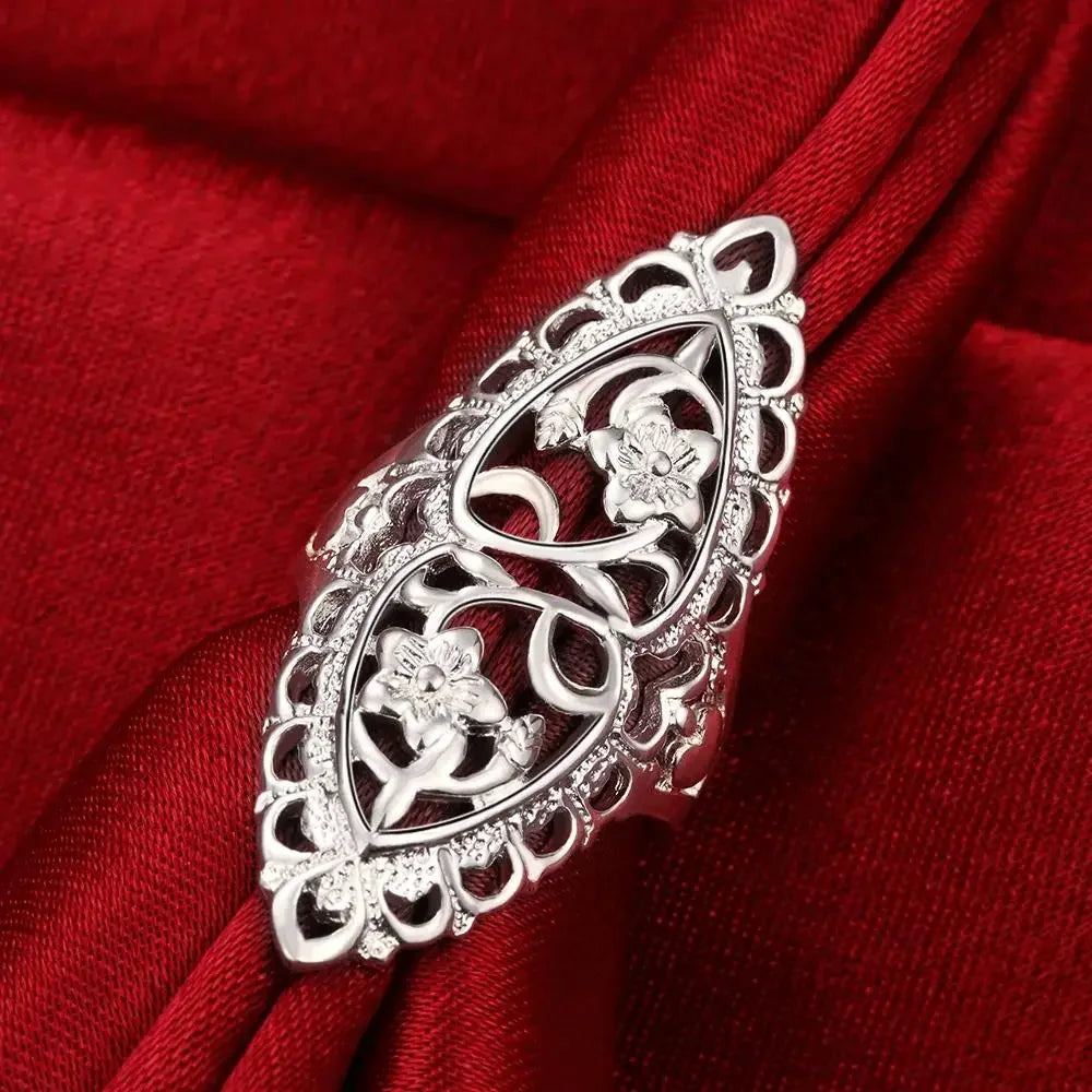 Cute nice 925 Sterling Silver fine Retro Hollow wide flower Rings For Women Fashion Party Charm wedding  Jewelry Gifts K's Collection Store