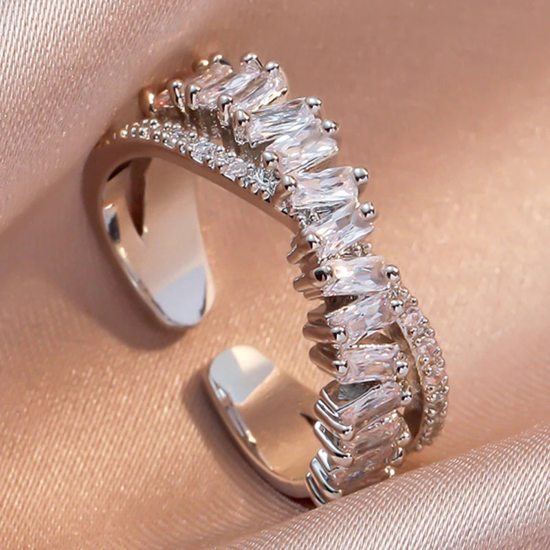 Adjustable Geometric Cubic Zirconia Ring K's Collection Store