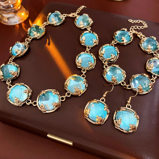 Vintage Fashion Wedding Jewelry Sets for Women Light Luxury Round Resin Necklace Versatile High-end Earring Bracelet K's Collection Store