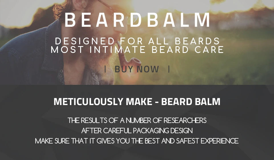 Beard balm promotional banner with designed for all beards text
