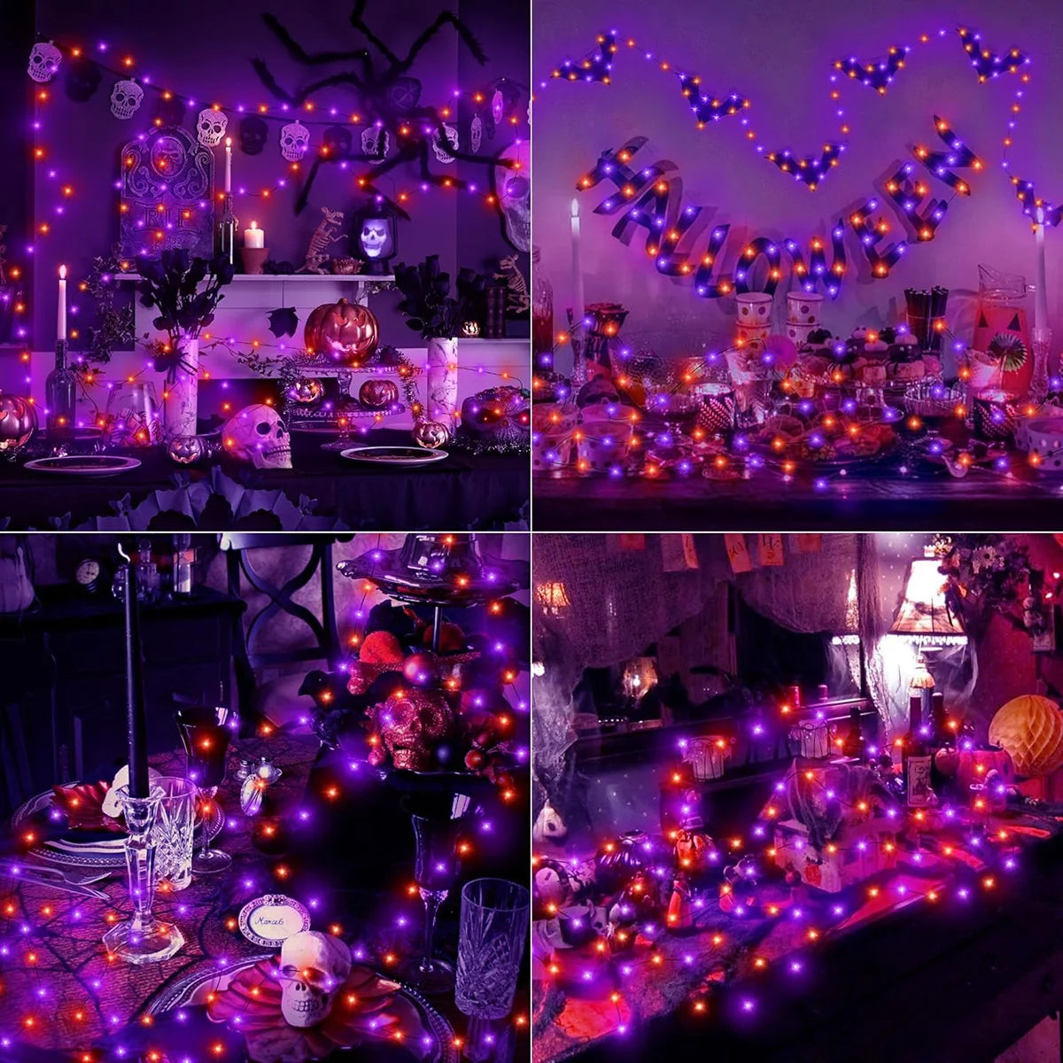 5M-20M LED Purple Orange String Light Outdoor Battery Powered Halloween Fairy Lights For Christmas Party Garden Halloween Decor K's Collection Store