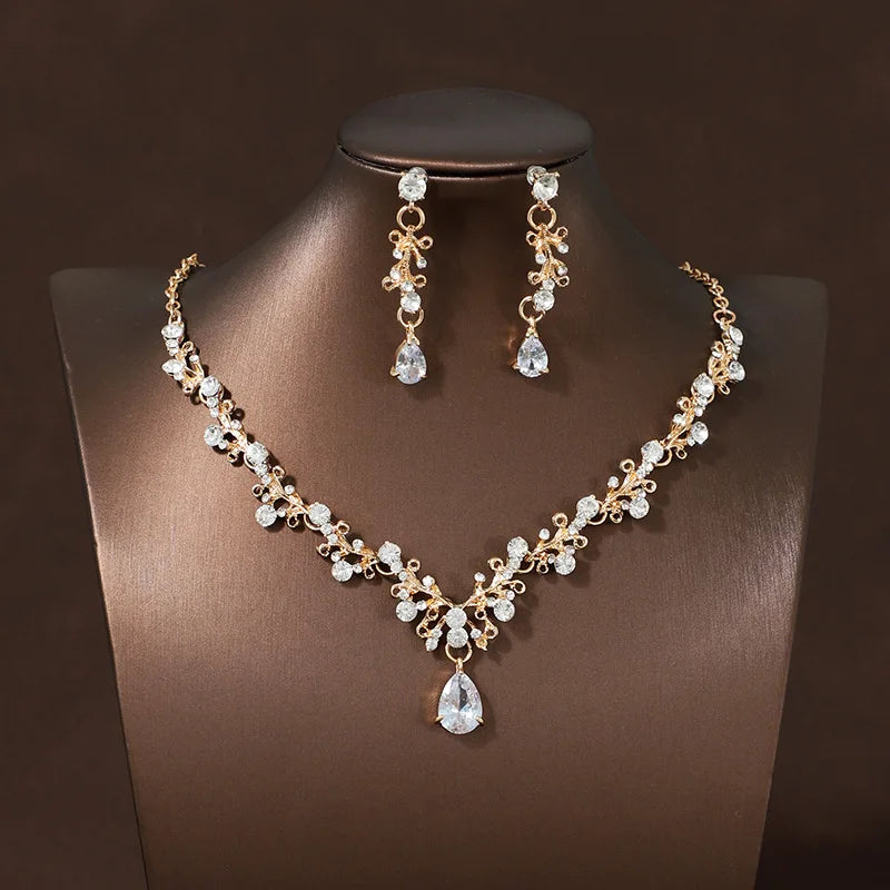 Bridal Wedding Jewelry 4-piece Set, Alloy Crystal Crown&Crystal Necklace&Earrings Women's Classic Wedding Tiaras K's Collection Store