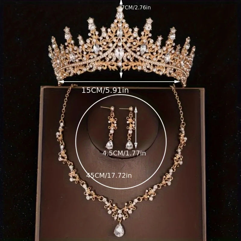Bridal Wedding Jewelry 4-piece Set, Alloy Crystal Crown&Crystal Necklace&Earrings Women's Classic Wedding Tiaras K's Collection Store
