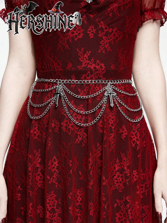 HERSHINE Women's Silver Fashion Cross Multi-layer Waist Chain, Y2K Gothic Punk Harajuku Rock Hip Hop Cosplay，spring，summer K's Collection Store
