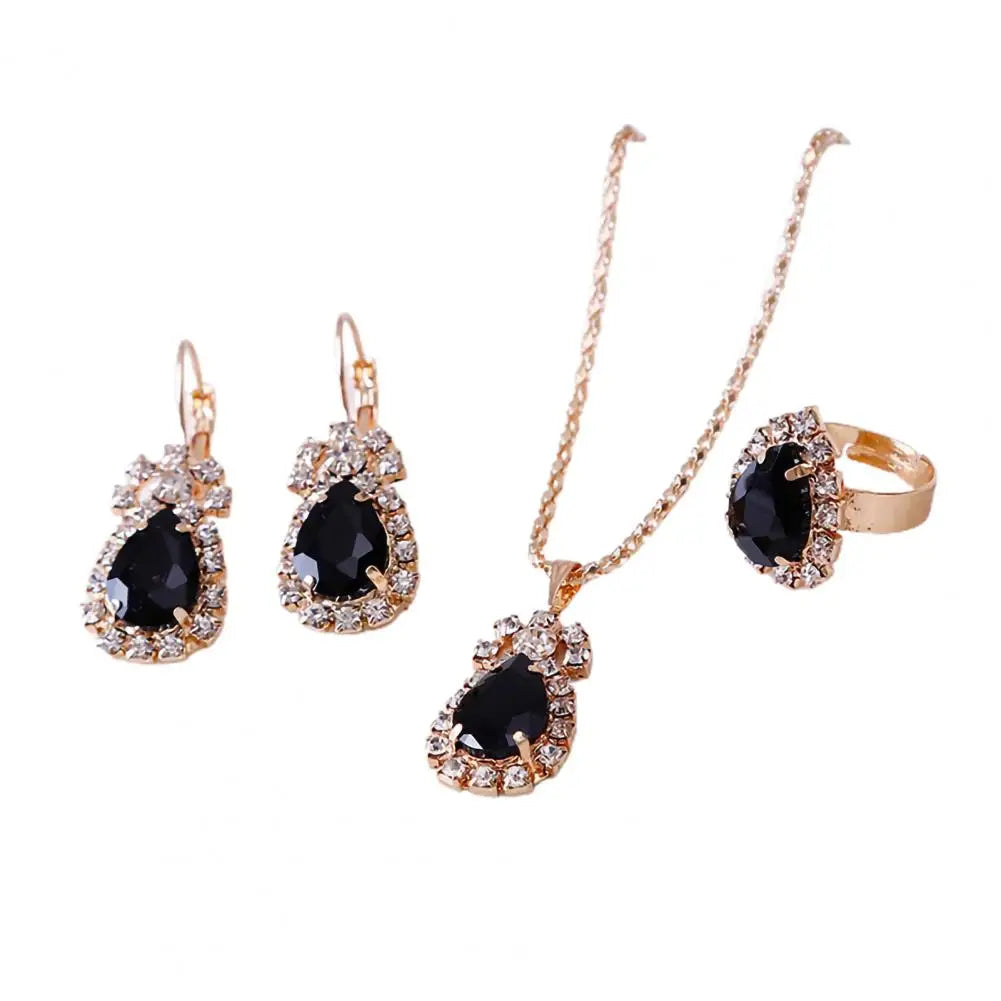 3Pcs/Set Luxury Wedding Jewelry Set  Smooth Alloy Necklace Earrings Ring Set  Shiny Bridal Earrings Necklace Ring Set K's Collection Store