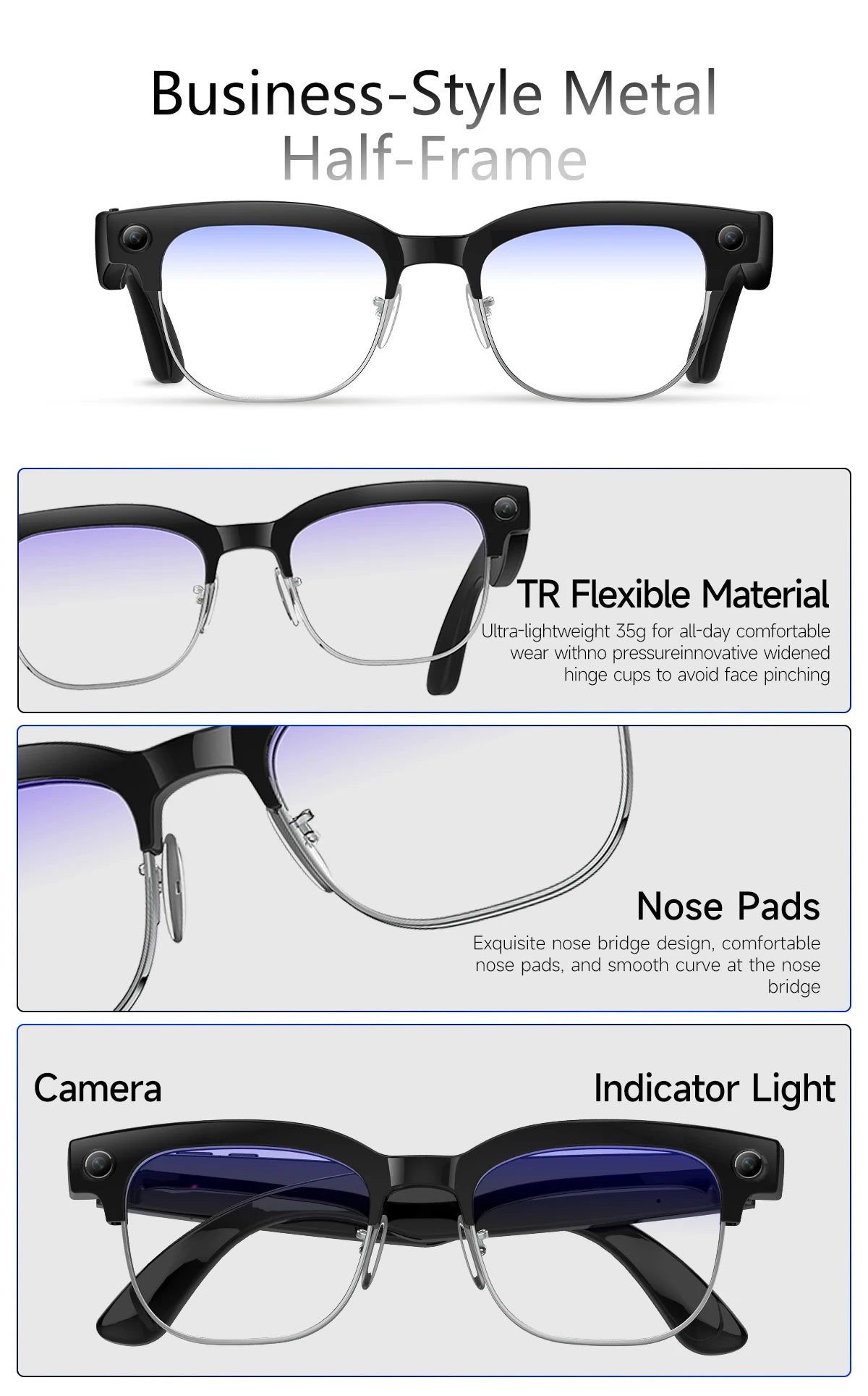 2026 New 8MP Ultra-Wide HD Camera Smart Glasses Video Record 4GB AI Photo Recognition BT Call Translation Voice Smart Glasses K's Collection Store