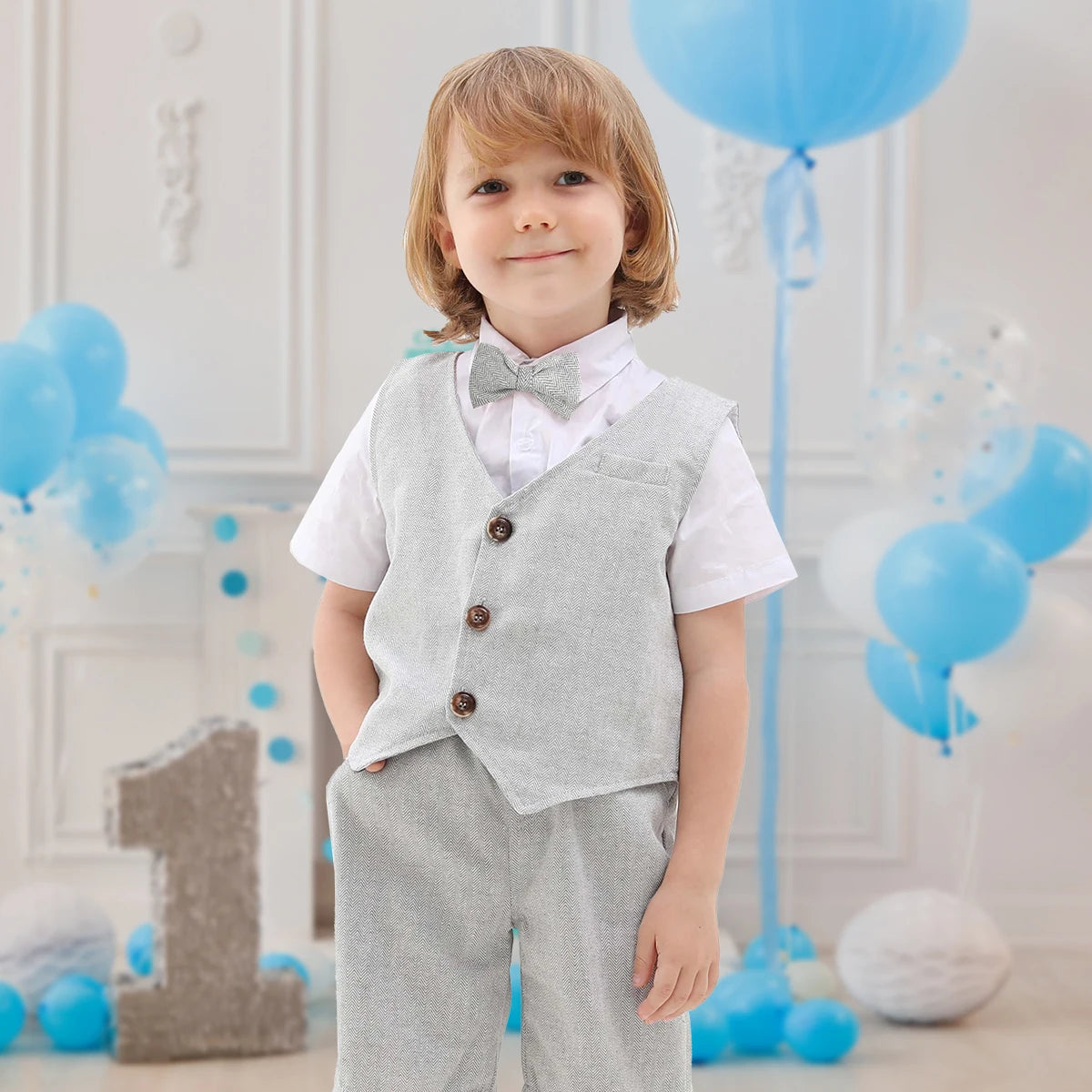Baby Boy Clothes Toddler Wedding Suit Set Kids Birthday Party Outfit Gemtleman Formal Short Sleeve Cotton Clothing Set 3PCS K's Collection Store