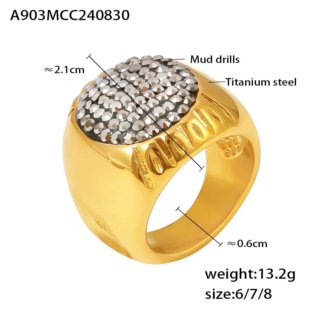 Luxury Shiny Rhinestones Beautiful Rings for Women Gold Plated Waterproof Stainless Steel Ring Exaggerate Finger Jewelry Gift K's Collection Store