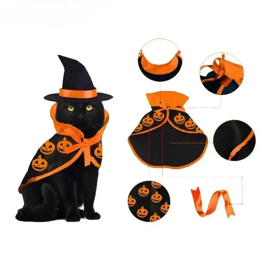 Halloween Pet Costume for Cats Breathable Soft Cute Pet Clothes Cloak Shape Pumpkin Pattern Harness Costume Cat Dog Cosplay Tool K's Collection Store