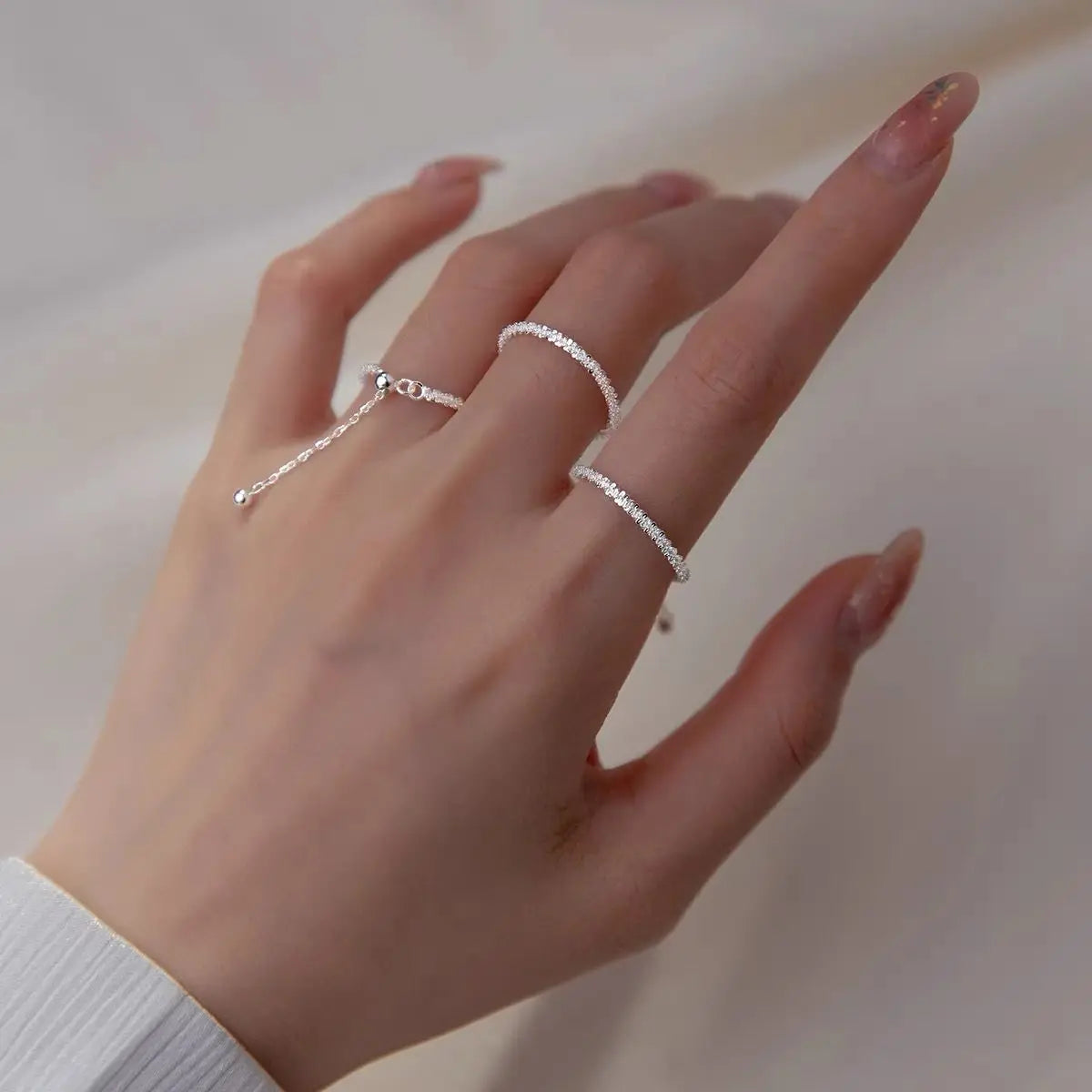 925 Sterling Silver Sparkling Simple Gypsophila Pull Adjustable Flash Ring for Women Anniversary Wedding Party Gift Fine Jewelry K's Collection Store