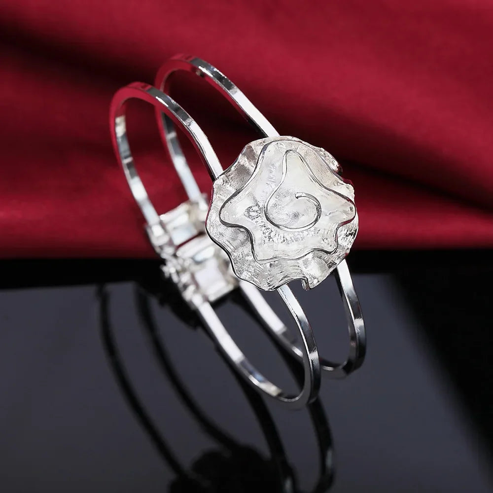 Charm women 925 sterling Silver Jewelry set fine rose flower bangle Bracelets rings necklaces earring stud Party gifts K's Collection Store