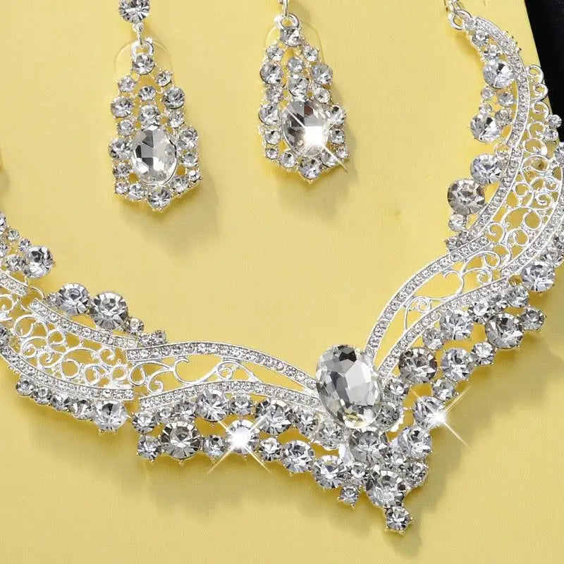 Luxurious Wedding Jewelry Sets for Bridal Bridesmaid Jewelery Drop Earring Necklace Austria Crystal Wholesale Gift K's Collection Store