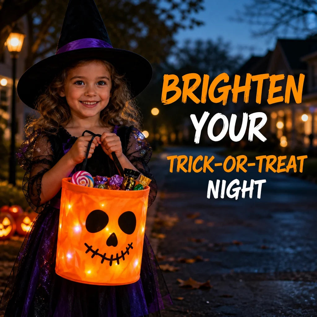 LED Light Up Lights Halloween Pumpkin Candy Bags Gift Suitable For Trick Or Treating Parties Buckets Holiday Event Decorations K's Collection Store