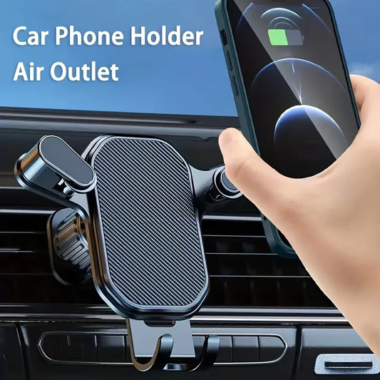 Car air vent phone mount with textured cradle and dual side clips holding a smartphone
