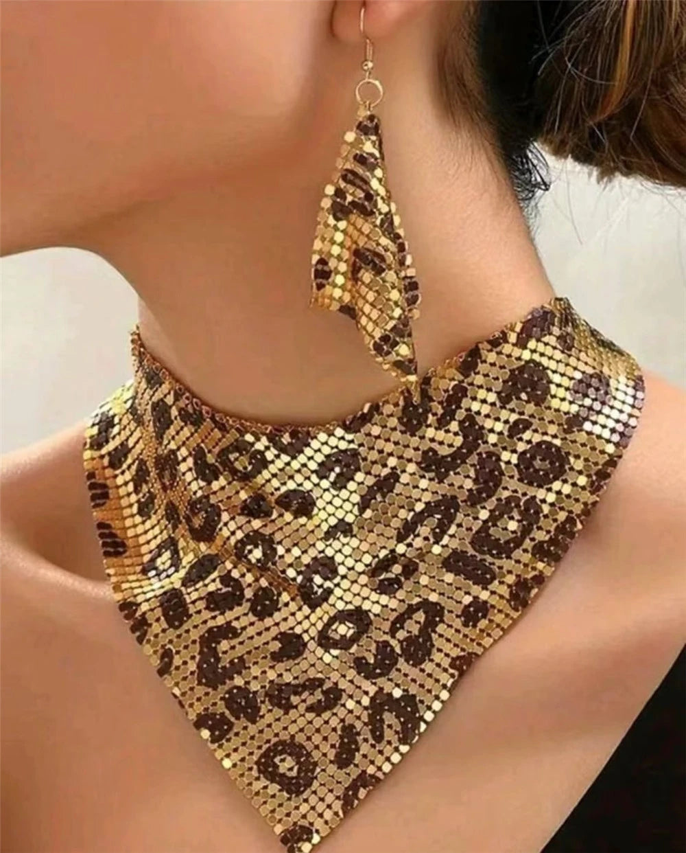Fashion Leopard Print Jewelry Set, Sexy Bib Necklace & Dangle Earrings, Vintage Elegant Design, Versatile Stylish Accessor K's Collection Store