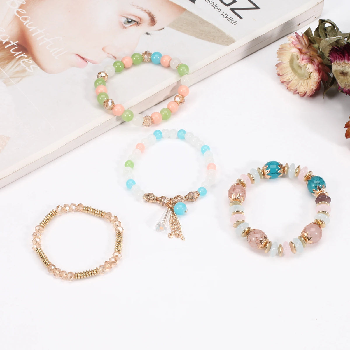 Bohemian Stackable Bead Bracelets for Women Multilayered Bracelet Pendant Charm Stretch Bangles K's Collection Store