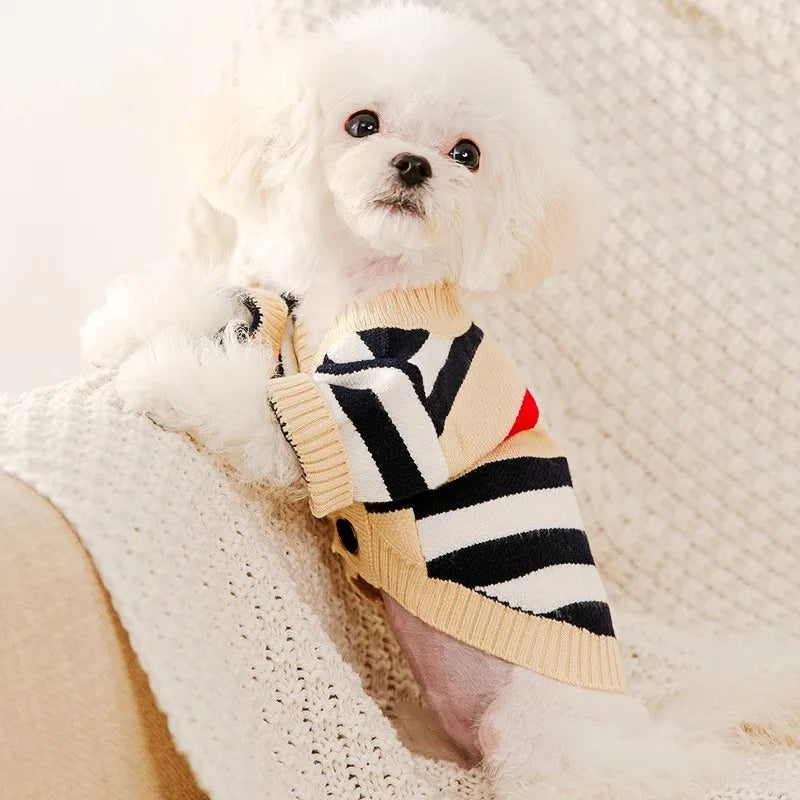 Luxury Striped Dog Cardigan Sweater | Small Dogs, Chihuahua, Bichon, Kitten – Warm Pet Coat K's Collection Store