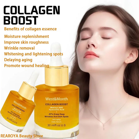 Gold collagen hydration serum bottle with dropper, West&Month, 30 ml