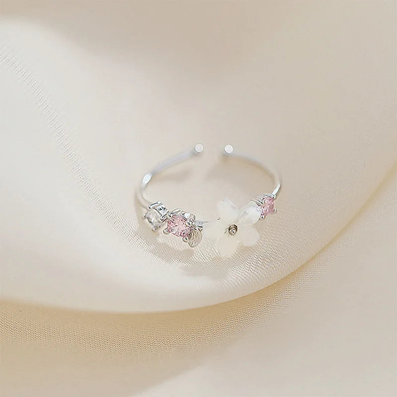 Luxury Zircon Flower Opening Rings for Women Cubic Zirconia Rose Cherry Blossom Tulip Adjustable Finger Ring Wedding Jewelry K's Collection Store