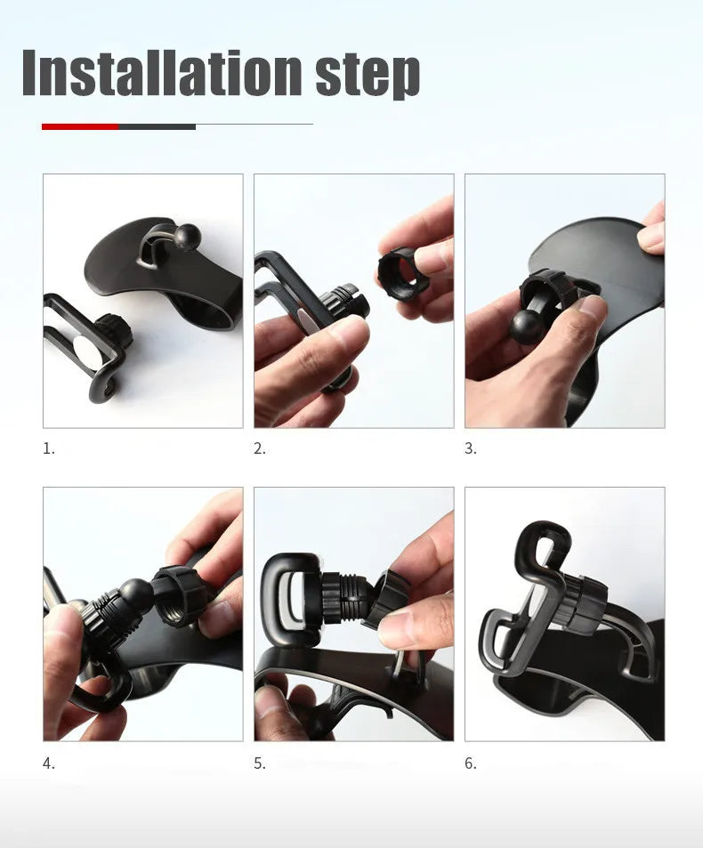 Installation step guide showing assembly of the dashboard phone mount pieces