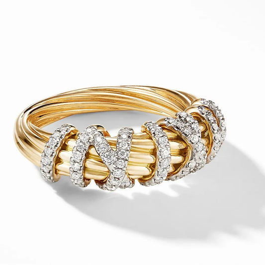 Fashion Simple Shining Micro Inlay Zircon Gold Color Geometric Multi-layer Line Rings for Women Exquisite Luxury Finger Jewelry K's Collection Store