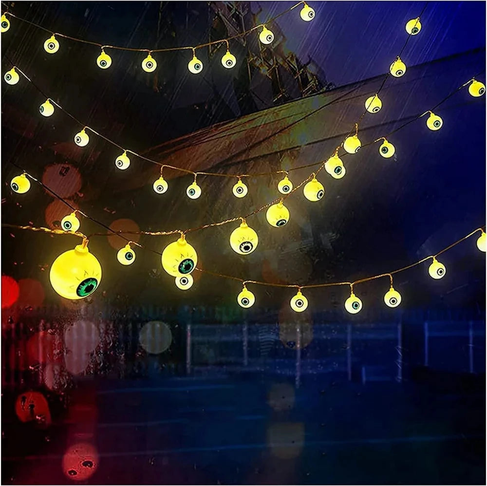 Glow Horror Eyeball Halloween String Lights Battery Powered Waterproof Atmosphere Lamp For Home Holiday Party Spooky Wall Decor K's Collection Store