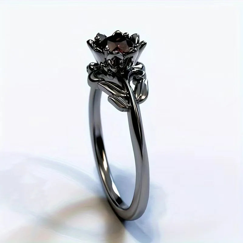 Charm Black Color Flower Round Rings for Women Red Stone Rings Jewelry Party Gift K's Collection Store