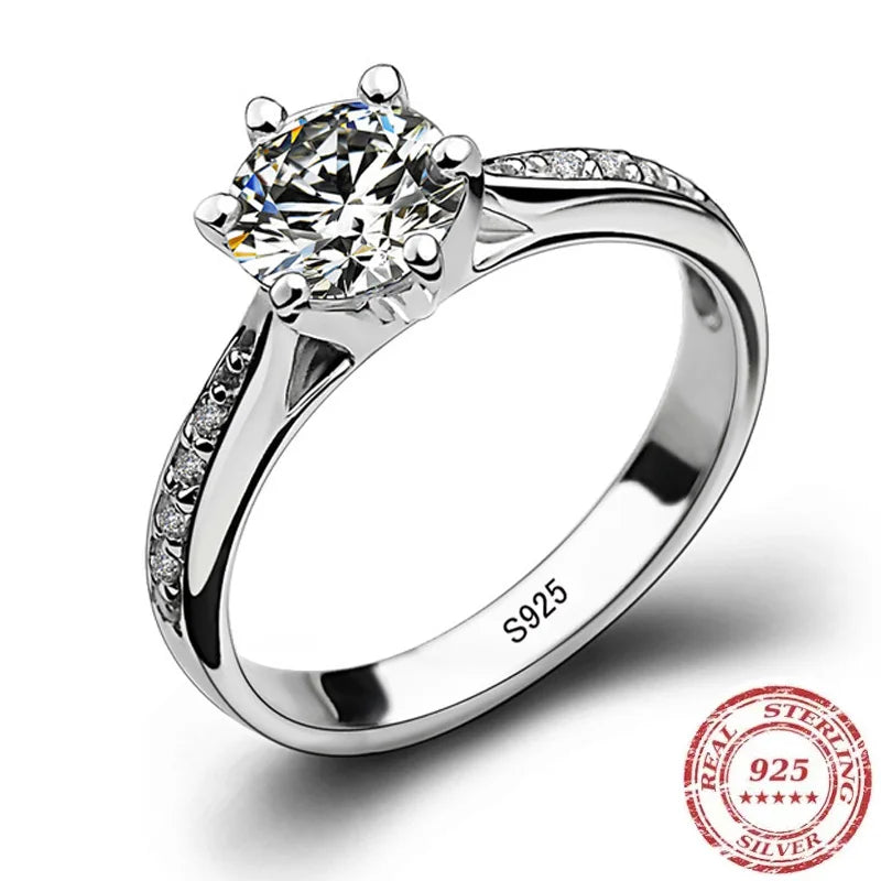 Luxury 925 Sterling Silver Classic Ring for Women Six claw jewelry simple 70ct diamond ring imitation diamond women's ring K's Collection Store