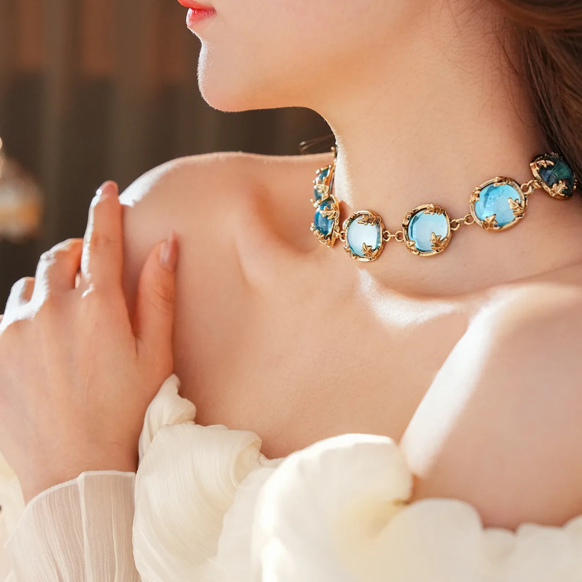 Vintage Fashion Wedding Jewelry Sets for Women Light Luxury Round Resin Necklace Versatile High-end Earring Bracelet K's Collection Store
