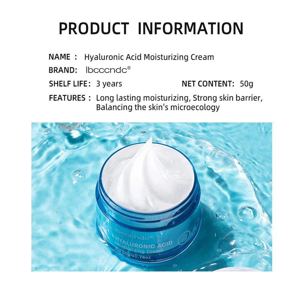 Blue moisturizing cream jar with white cream swirl on open lid