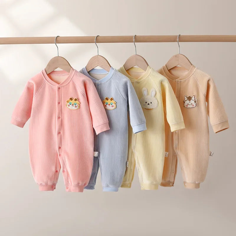 Winter Baby Jumpsuit Long Sleeves and Long Pants Warm Double-faced Fleece Cartoon Design for Boys Girls Bodysuit K's Collection Store